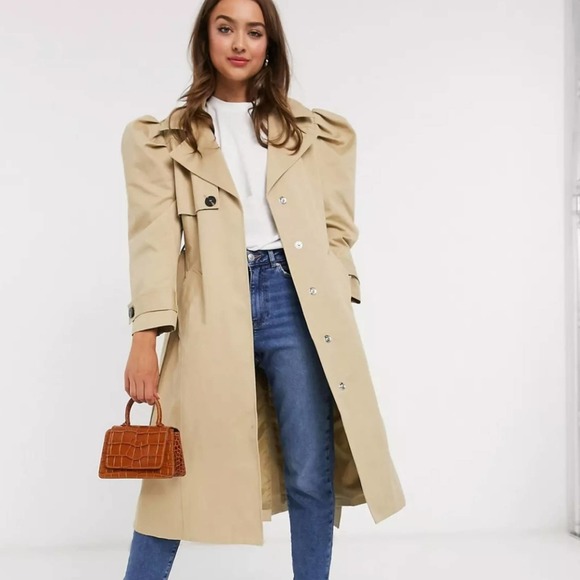 ASOS Petite Jackets & Blazers - ASOS Petite puff sleeve belted trench coat Size 00 petite